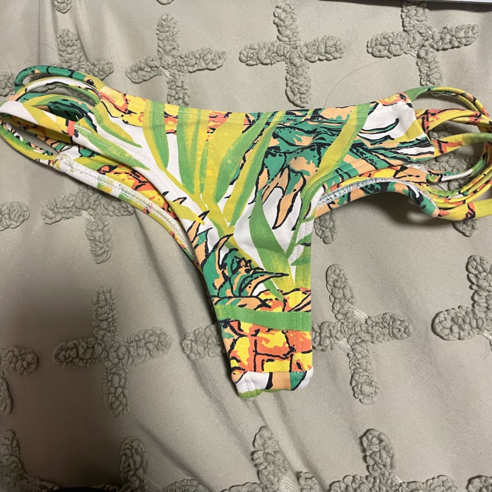 Midori Tropical Print Bikini Bottom - Green and Yellow